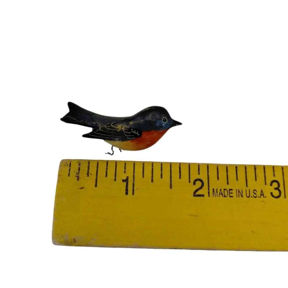 Wood Hand Painted Blue Bird Pin Brooch 1.75 ” Takahashi Style Vtg Unmarked
